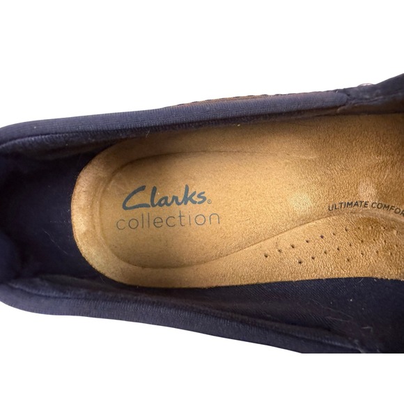 Clarks Collection Navy Blue Dark Academia Leather Slip On Block Heel Shoes 8.5 - Picture 11 of 16